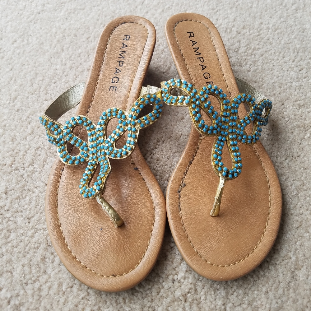 Rampage Jeweled Gold Turquoise Embellished Casting Thong Sandals